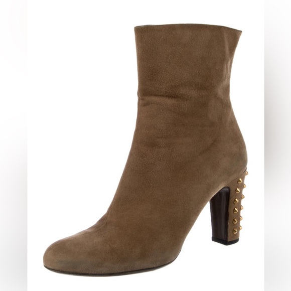 Gucci Shoes - Gucci Brown Suede Studded Heel Ankle Boots